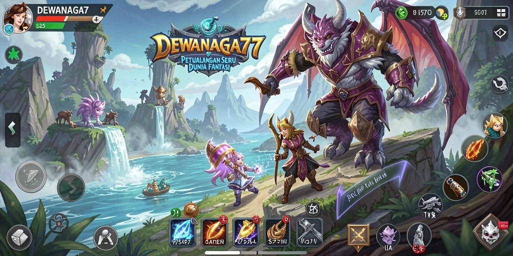 Screenshot gameplay DEWANAGA77 menampilkan pertarungan epik dan grafis menakjubkan.