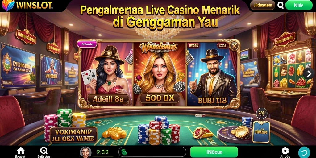 Screenshot WINSLOT menampilkan dealer langsung dan interaksi permainan yang seru.